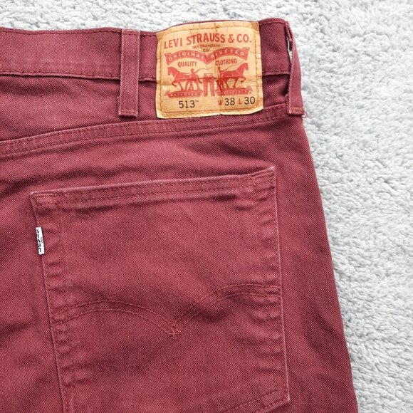 Levis Mens 513 Slim Straight Burgundy Jeans W38 L30 Cotton - Picture 3 of 10